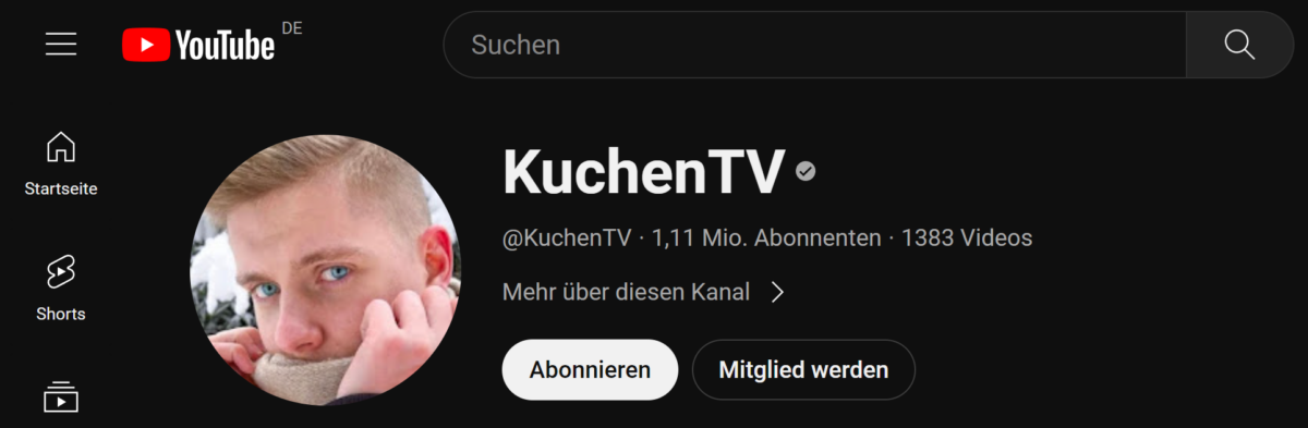 KuchenTV Youtube Channel: Bild von KuchenTV als Profilbild @KuchenTV 1,11 Mio Abonnenten, 1383 Videos.